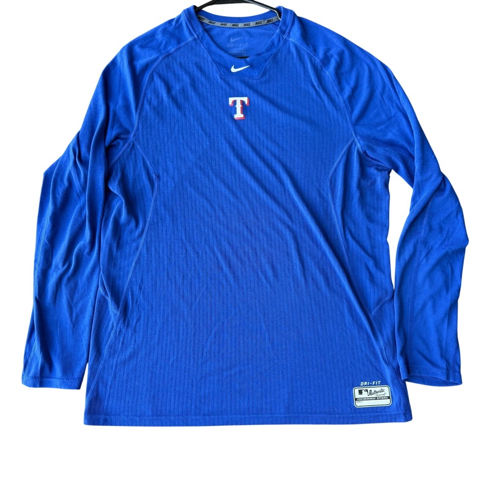 Nike Texas Rangers MLB Authentic Dri-Fit Long Sleeve Shirt Mens XL Blue